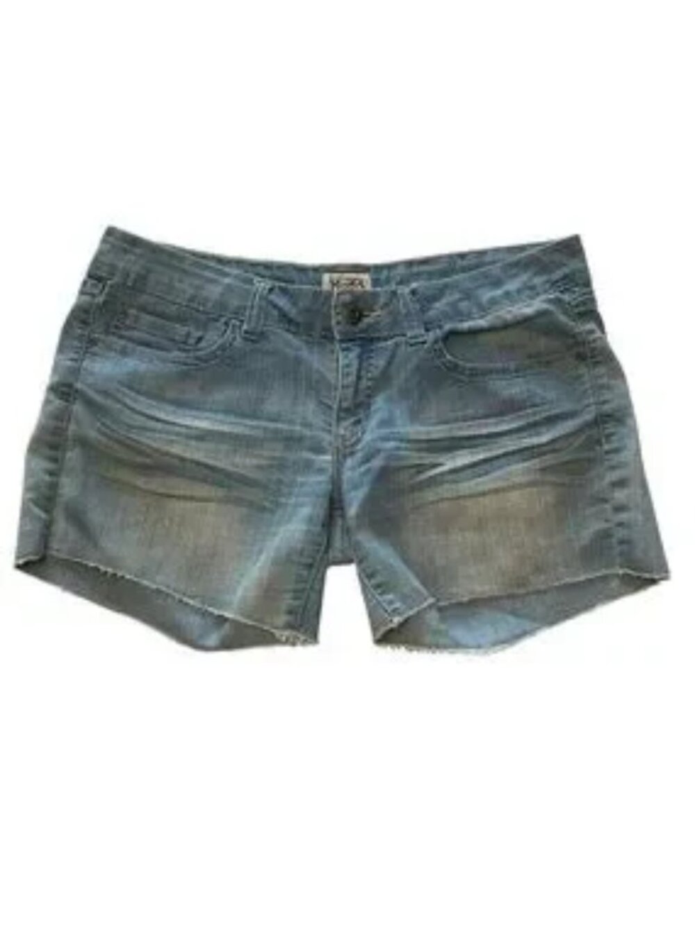 Mudd Y2K/2000s Low Rise Faded Denim Cutoff Raw Hem Shorts Embroidered